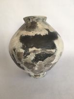 Saggar fired stoneware moon jar 26cm H